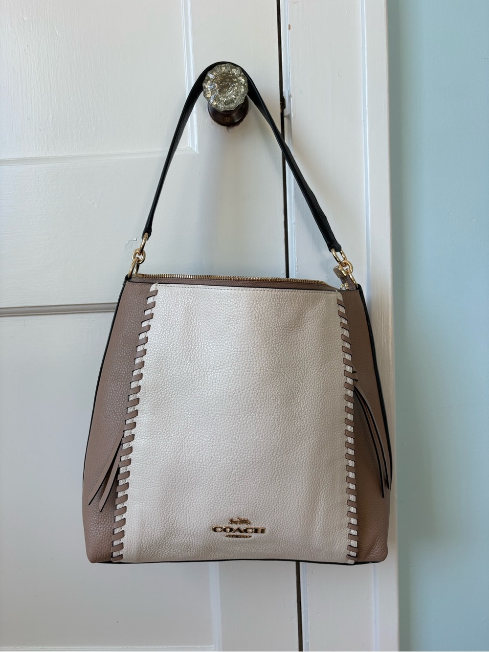 NWOT Coach Marlon Hobo Bag Whipstitch Colorblock Chalk Multi Pebble Leather
